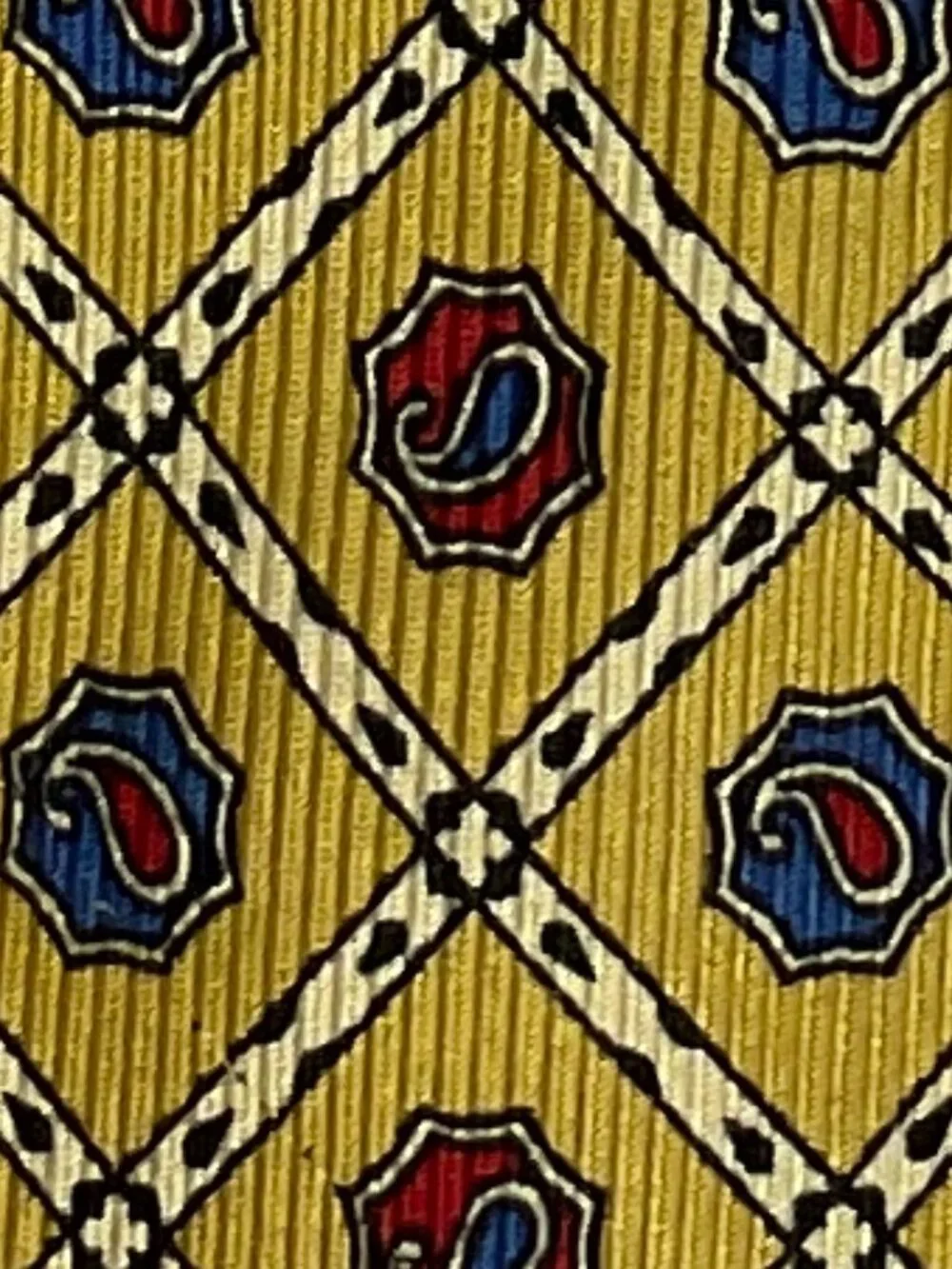 Elios Paris 100% Silk Tie Paisley Yellow Mens